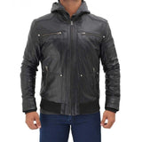 Black Hooded Real Leather Jacket - Leather Jacket