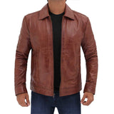 Brown Distressed Leather Jacket for Men