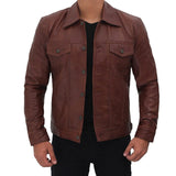 Brown Genuine Leather Trucker Jacket