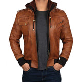 Brown Hooded Leather Jacket for Men - Leather Jacket