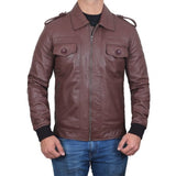Brown Leather Bomber Jacket for Men - Leather Jacket