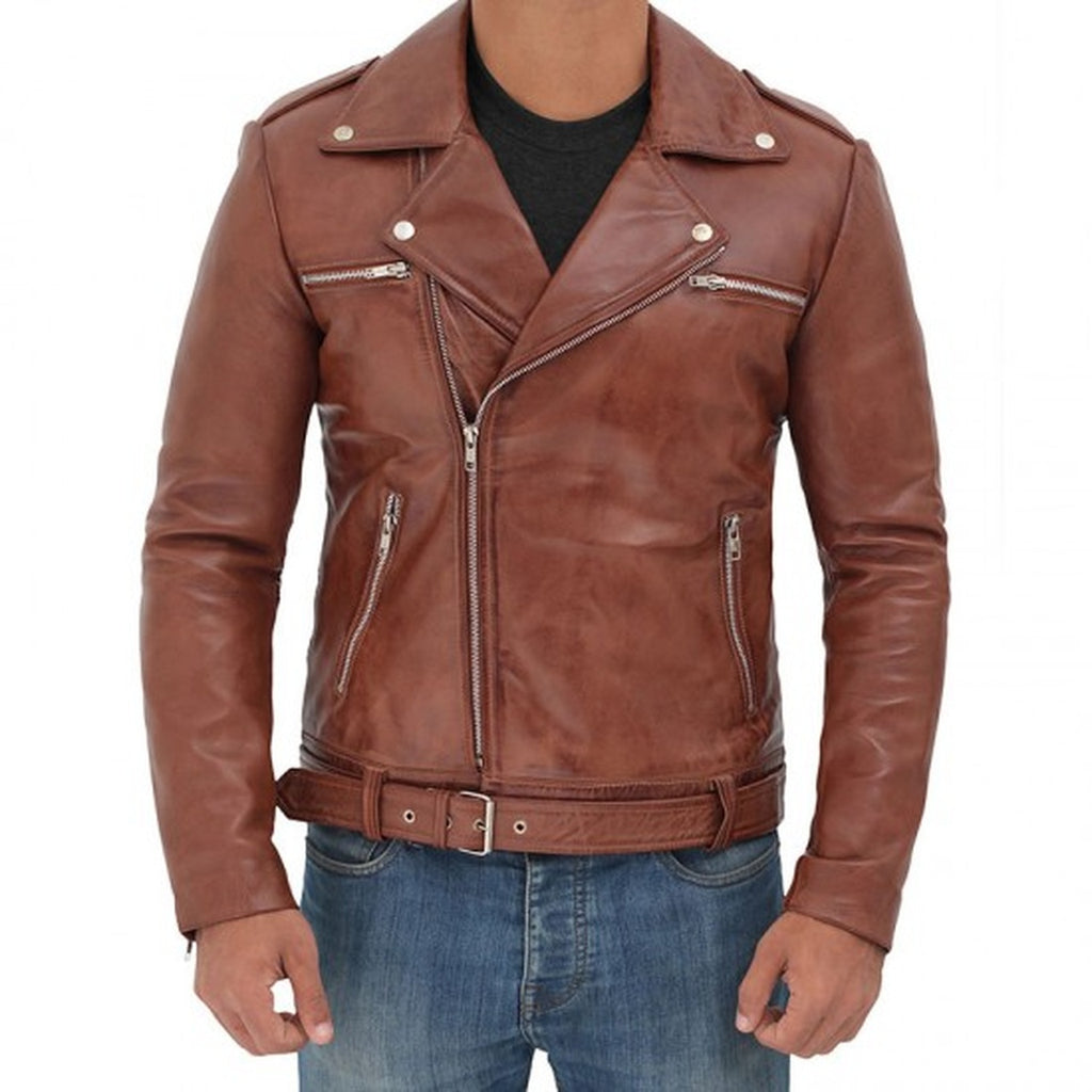 Brown Leather Motorcycle Jacket for Men Musheditions