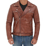 Brown Leather Motorcycle Jacket for Men