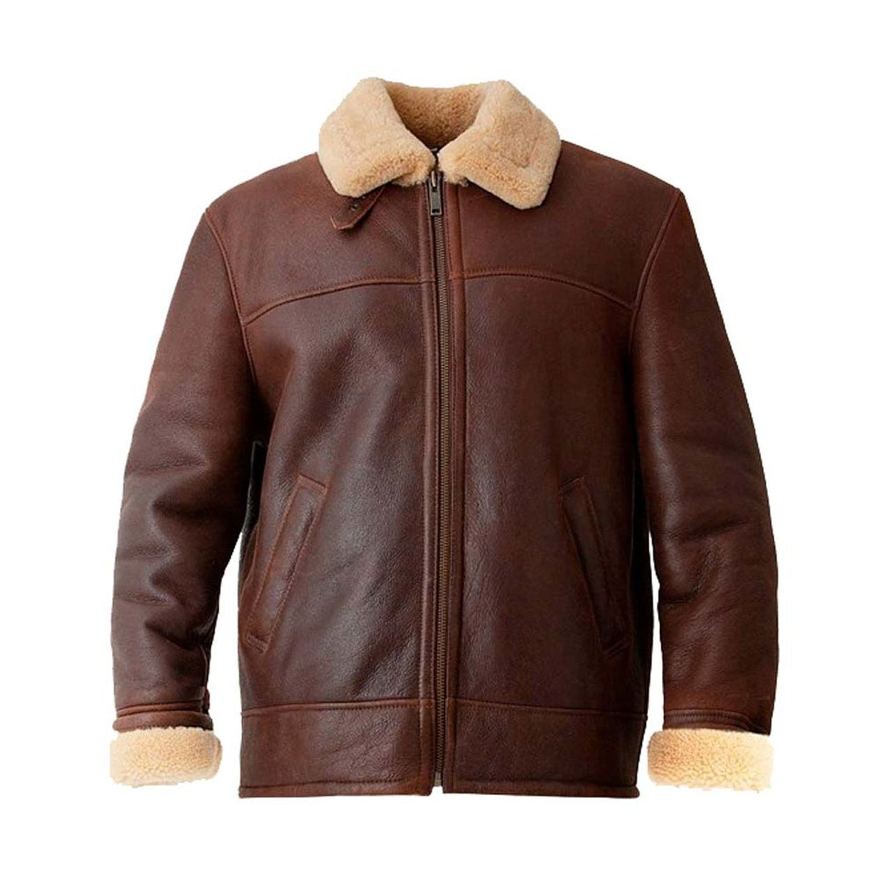 Brown Men Aviator Leather Jacket - Leather Jacket