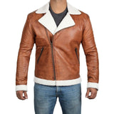 Brown Motorcycle Leather Jacket with Shearling for Men - Leather Jacket