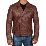 Dark Brown Quilted Biker Vintage Leather Jacket Men