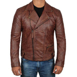 Dark Brown Quilted Biker Vintage Leather Jacket Men - Leather Jacket