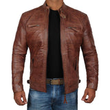 Dark Brown Quilted Fitted Premium Motorcycle Leather Jacket - Leather Jacket