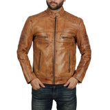 Distressed Brown Cafe Racer Leather Jacket Men - Leather Jacket