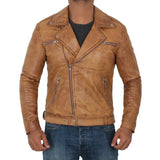 Light Brown Moto Leather Jacket Mens