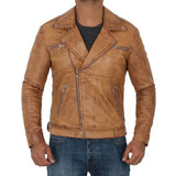 Light Brown Moto Leather Jacket Mens - Leather Jacket