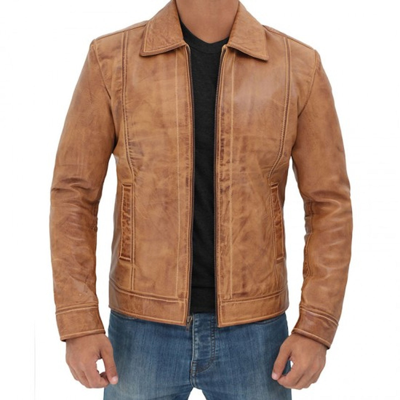 Casual Stylish Camel Brown Fitted Biker Leather Mens Jacket - Leather Jacket