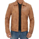 Leather biker jacket for men