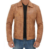 Casual Stylish Camel Brown Fitted Biker Leather Mens Jacket - Leather Jacket