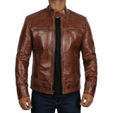Brown Leather Motorcycle Jacket For Men