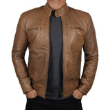 Men Light Brown Leather Jacket - Leather Jacket