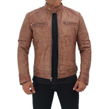 Men Rib Brown Real Leather Jacket