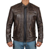 Quilted Distressed Brown Leather Jacket Men - Leather Jacket