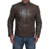 Quilted Genuine Four Zipper Pocket Leather Biker Jacket Men - brown leather jacket