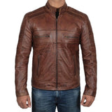 Retro Cafe Racer Brown Leather Jacket - Leather Jacket