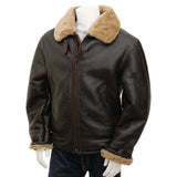 Men's Aviator Leather Jacket with Fur in Brown