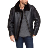 Black Bomber Fur Leather Jacket For Men