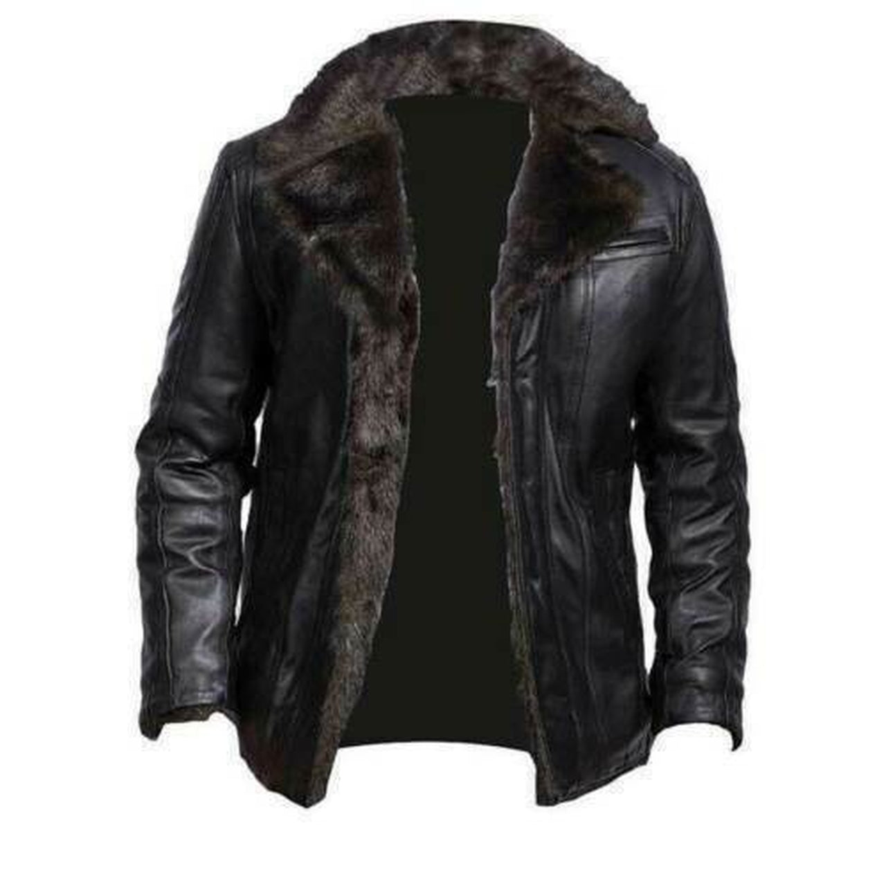 Men's Black Sheepskin Leather Jacket with Fur - Main Image
