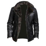 Men Black Genuine Sheepskin Leather Jacket with Shearling FUR