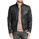 Retro Style Real Leather Jacket With Quilted Shoulders - Men jackets