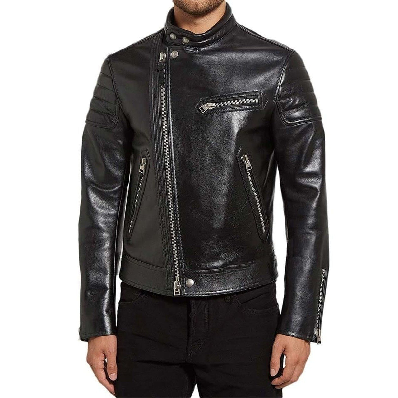 Asymmetrical Genuine Leather Jacket For Men Mush Editions