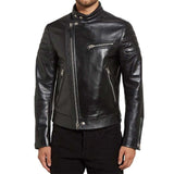 Asymmetrical Genuine Leather Jacket For Men