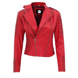 Asymmetrical Women Red Leather Jacket