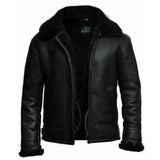 Black Bomber RAF Aviator Pilot Flying Mens Genuine Sheepskin Leather Jacket - Leather Jacket