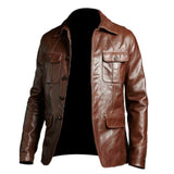 Blazer Coat Jacket For Men's Leather Brown Cafe Racer Sheepskin Bomber Top - Leather Jacket