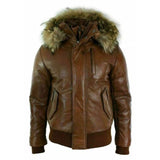 Brown Puffer Hooded Leather Jacket