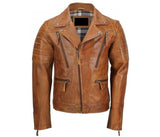 Biker Style Brown Sheep Genuine Leather Jacket Men