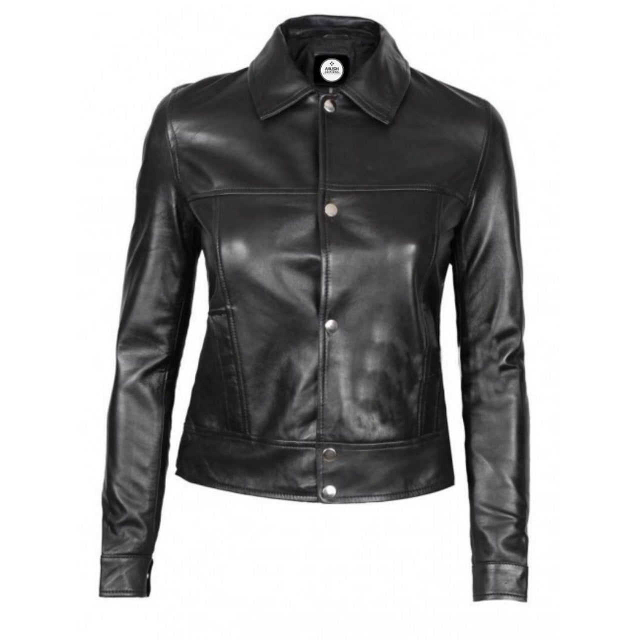 Black Button Up Casual Leather Jacket For Women - Leather Jacket