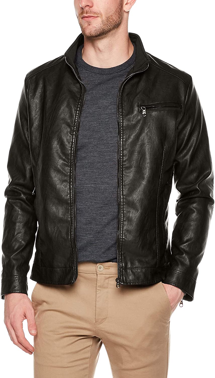 Black Color Genuine Sheep Leather Jacket In Slim Fit Classic Style For Men