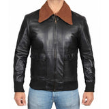 Black fitted Shearling Leather Jacket For Men