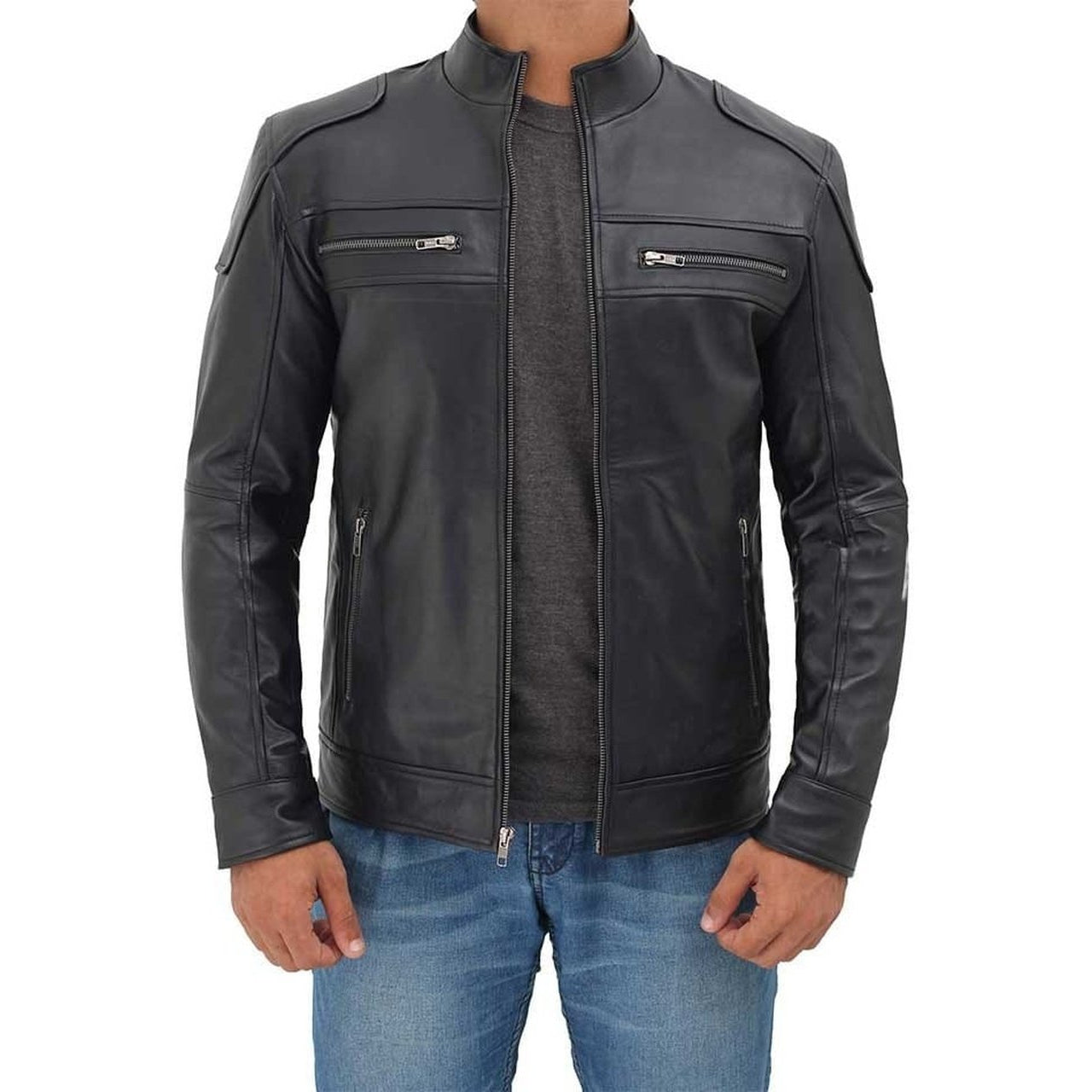Black Lambskin Leather Motorcycle Jacket Men - Leather Jacket