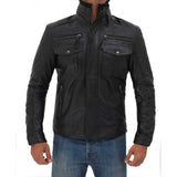 Black Leather Multi Pocket Jacket for Men