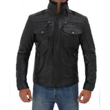 Black Leather Multi Pocket Jacket for Men - Leather Jacket