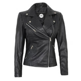 Black Real Asymmetrical Leather Jacket For Women