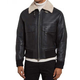 Black Bomber Leather Jacket with fur