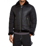 Black Shearling Leather Jacket Mens - Leather Jacket