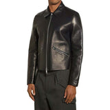 Black Slim Fit Cafe Racer Leather Jacket Men - Leather Jacket