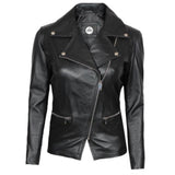 Black Women Motorcycle Leather Jacket - Leather Jacket