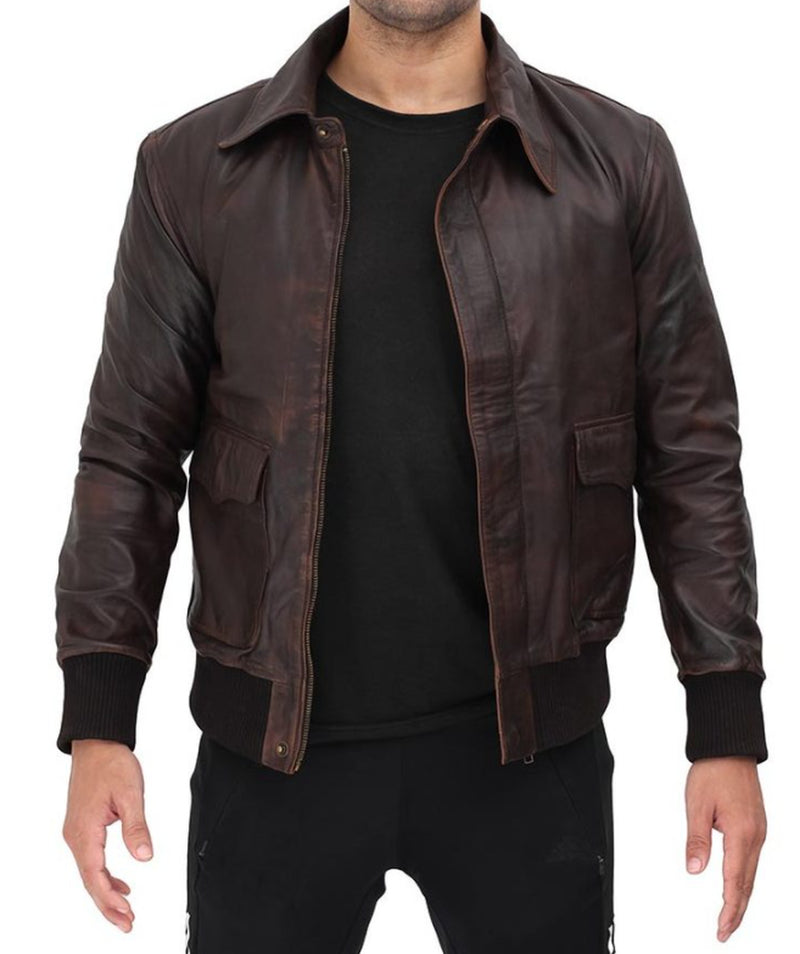 Bomber Dark brown Genuine SheepSkin Leather Jacket Men