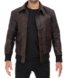 Bomber Dark brown Genuine SheepSkin Leather Jacket Men