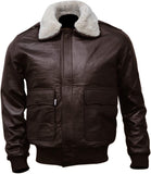 Brown Bomber Style Fur leather jacket